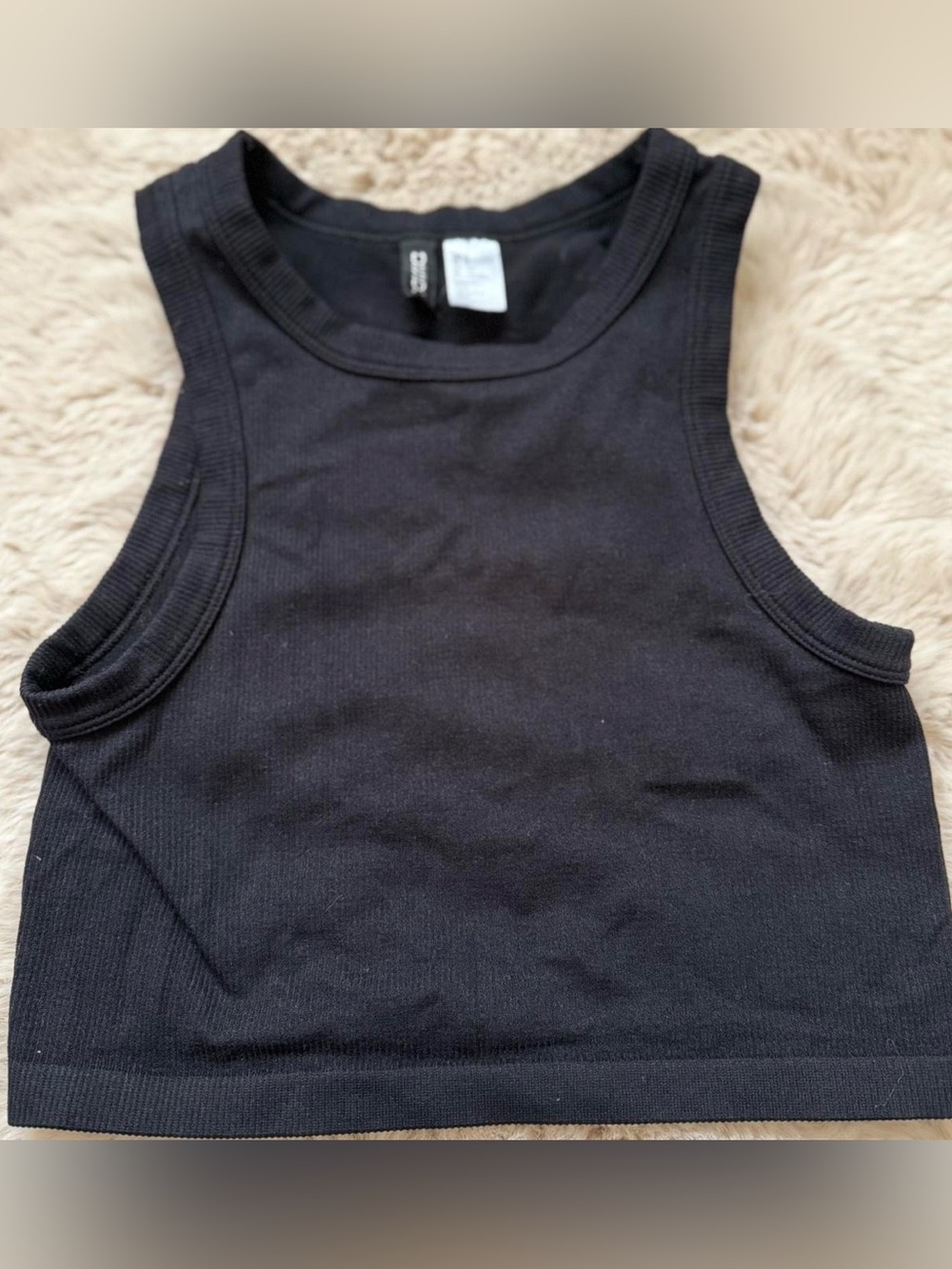 Divided Black Ribbed Crewneck Tank